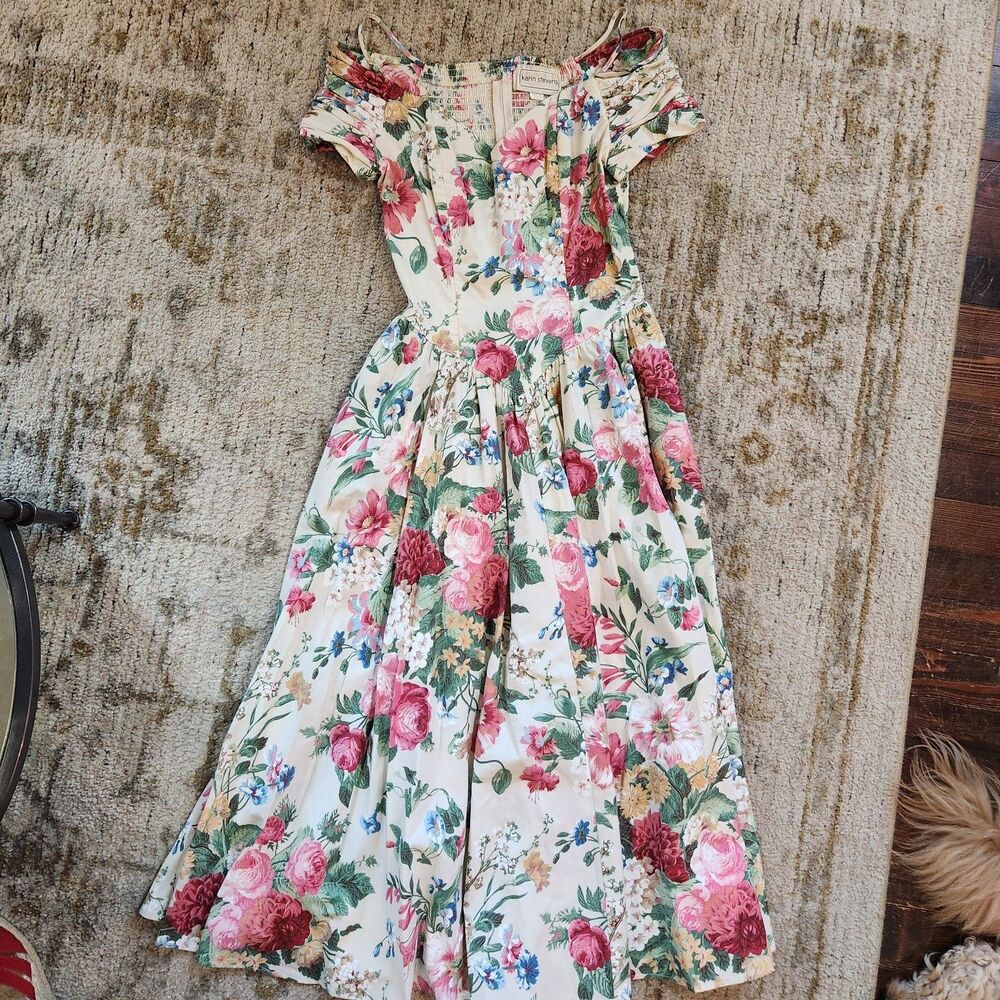 VTG VINTAGE Cottegecore Karen Stevens Floral Boned Coquette Dress Size 6